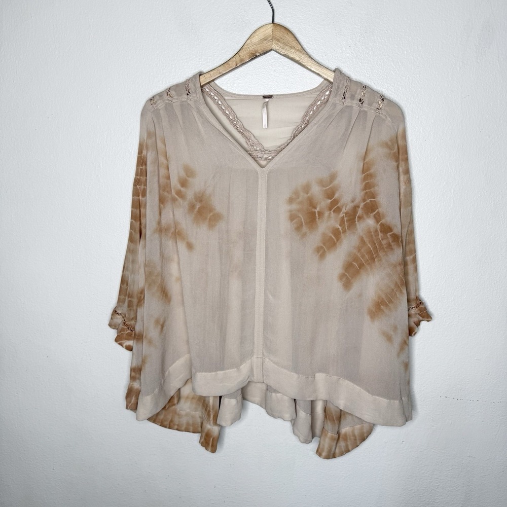 Free People Tie Dye Me Down Brown Beige Boho Top Festival Bohemian Women's XS‎